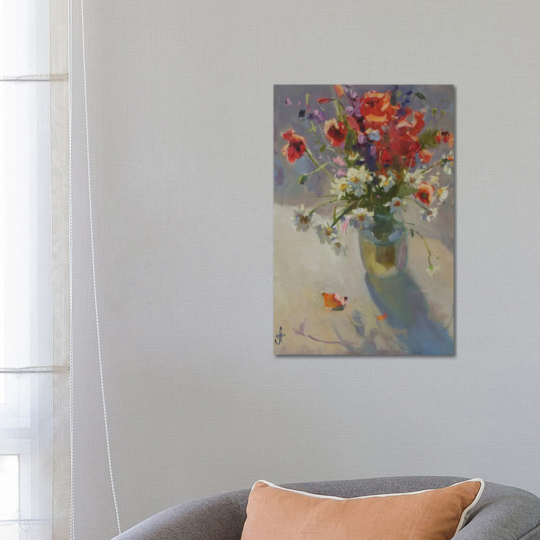 Klatschmohn Kamille Stilleben von CountessArt - Ohne Rahmen Galerie-verpackte Leinwand Giclée auf Leinwand