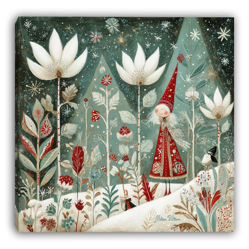 Garden Elf in Snow Wrapped Canvas Wall Art, 12" H x 12" W