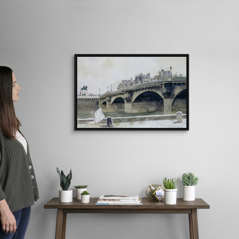 Art mural sur toile Paris Bridge, H 22 po x l 32 po x P 1,75 po, Cadre flottant noir