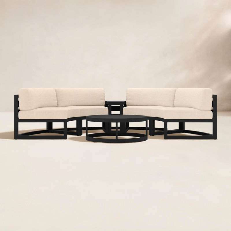 Bergeron 4 - Person Patio Conversation Set with Cushions, Canvas Flax Sunbrella® Canvas, Black