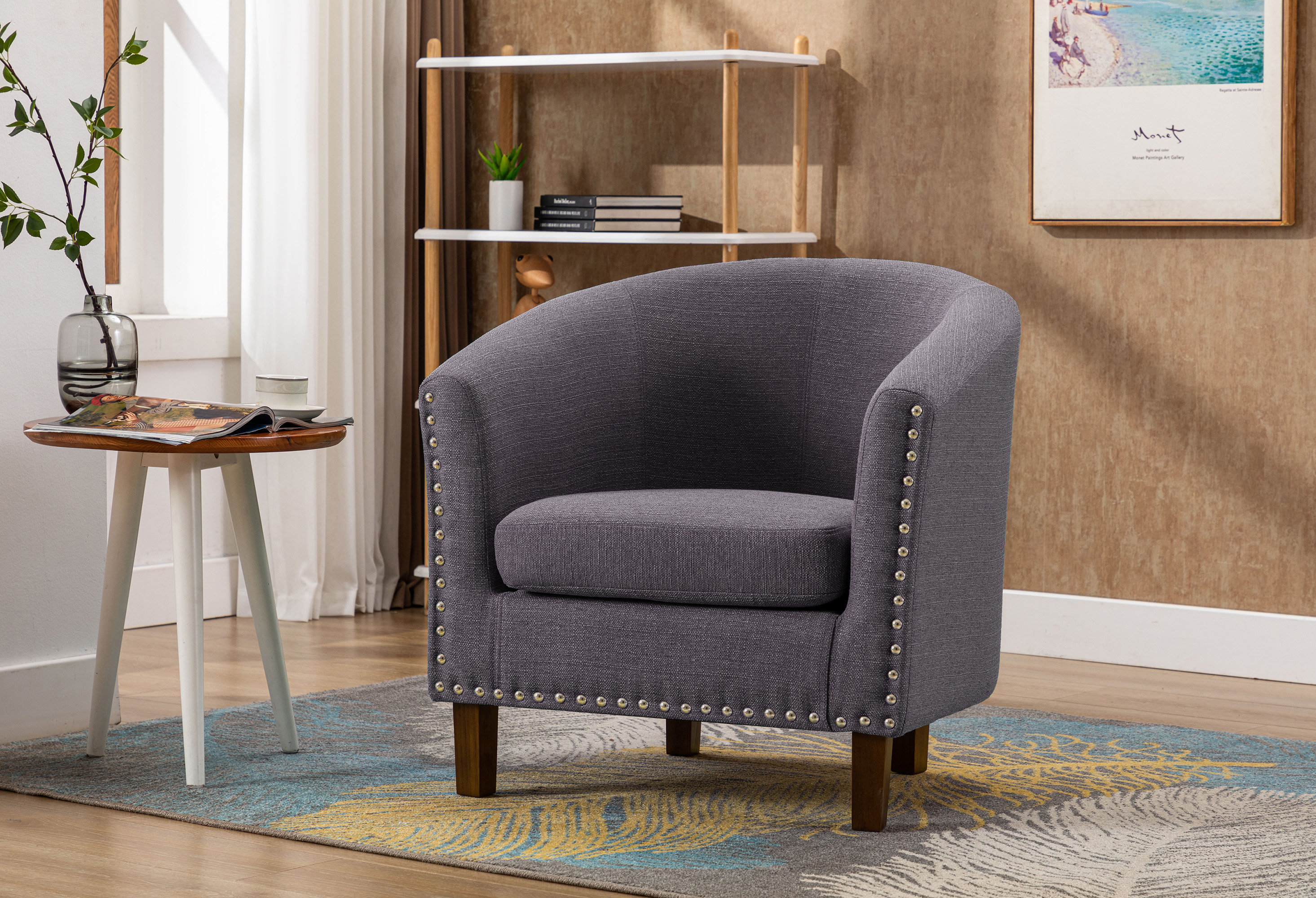 Lark Manor™ Arthenia Fabric Barrel Accent Chair with Rubberwood Legs ...