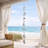 Decorative Wooden Boat Hanging Beads Sculpture for Home Decor - Coastal Style Hanging Decoration for Living Room or Window Sil Accent - Blue & White
