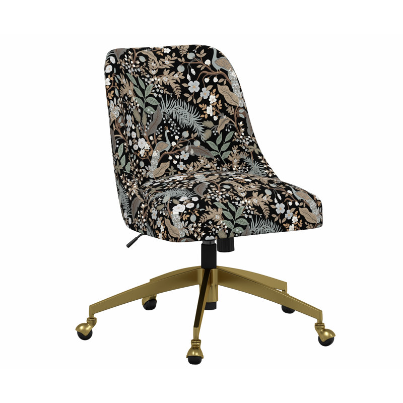 Chaise de bureau Brynn, Lin noir RPC Peacock, Doré