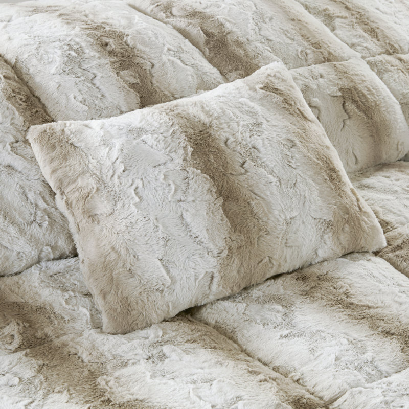 Sand Faux Fur Down Alternative Comforter Set, Full