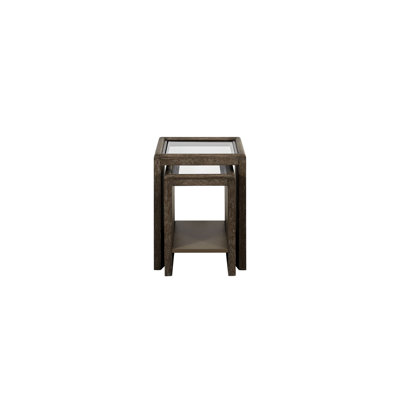 Tables gigognes en verre avec compartiment de rangement, aspect bois vieilli rustique, surface trempée facile à nettoyer, tablette inférieure pour livres, idéales comme meubles d'appoint dans les intérieurs de style transitionnel, 40,6 x 40,6 x 52,1 cm, 25,2 kg