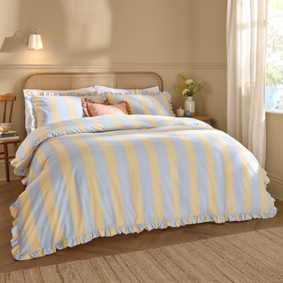 Birdie Stripe Cotton Blend Striped Duvet Cover Set with Pillowcases Included
