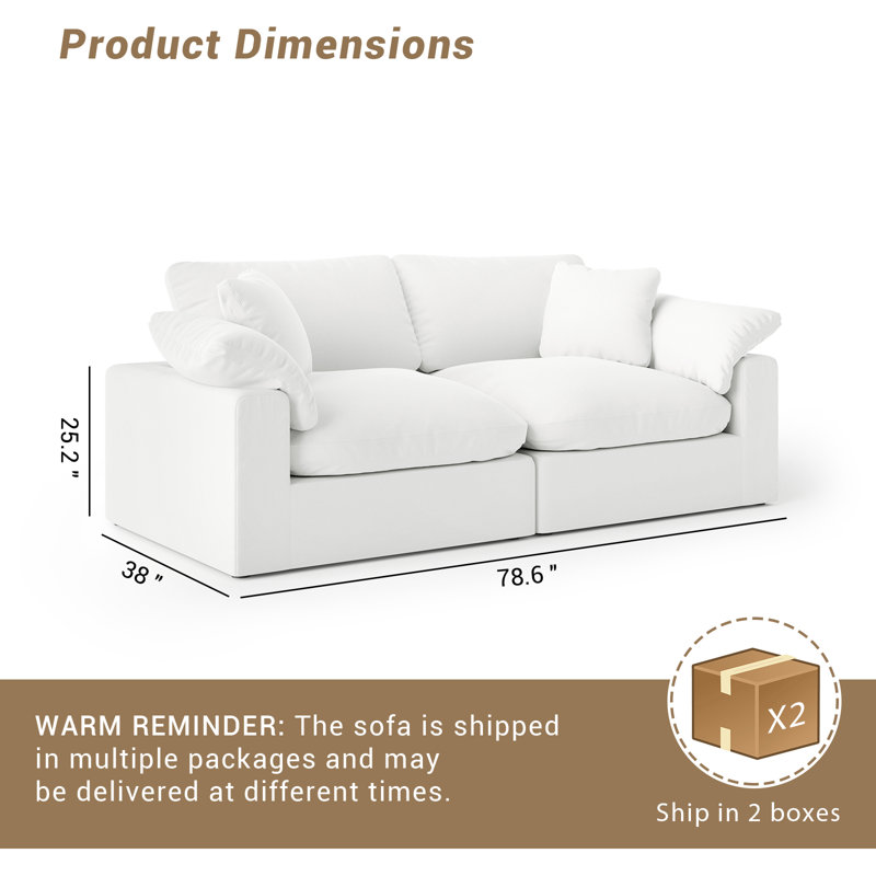 Upholstered Cloud Sofa Loveseat, Modular Sectional Sofa for Living Room, Bedroom, White, 2