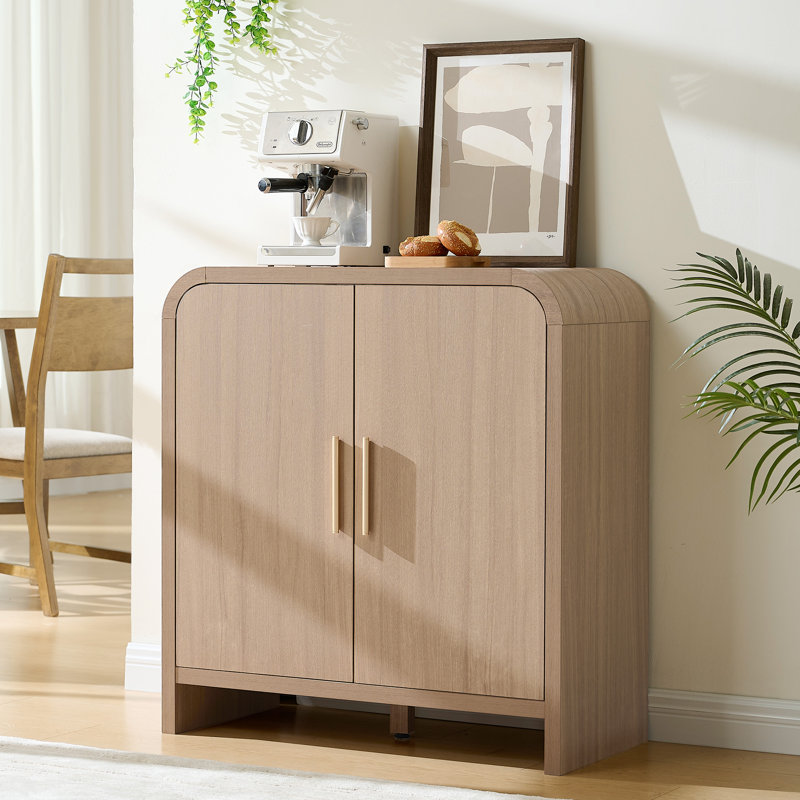 Buffet incurvé de 33 po, buffet moderne avec 2 portes et tablettes réglables, 1-Pack, Naturel