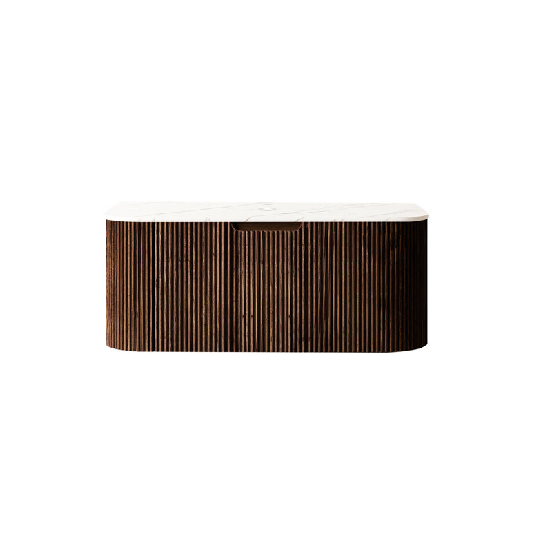 Armoire murale 36 po avec comptoir en marbre artificiel, tiroir rayonné noyer foncé à motif français de style français et poignée rainurée, amortissement en douceur pour un fonctionnement en douceur, contreplaqué d'eau, 14,92 po