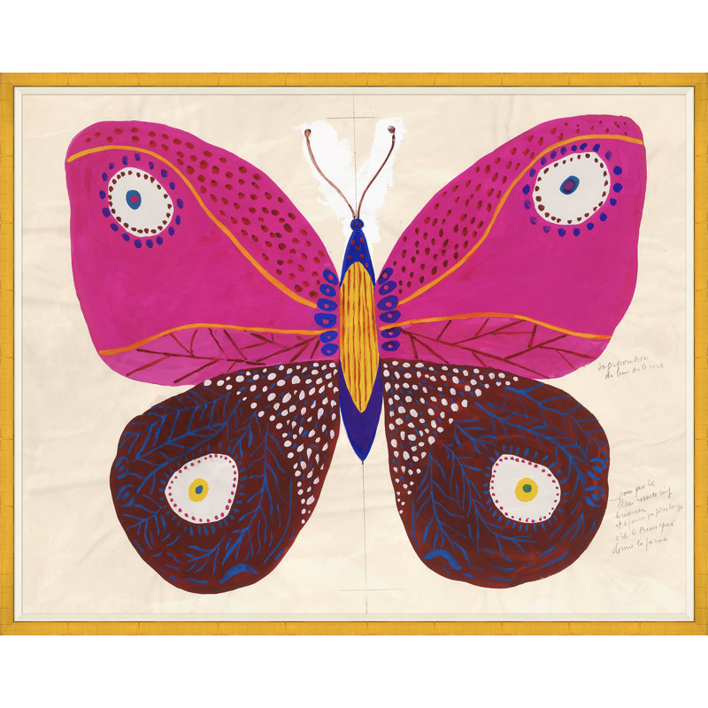 Butterfly Pink Print by Paule Marrot, Framed Print, 43" H x 54" W, Gold