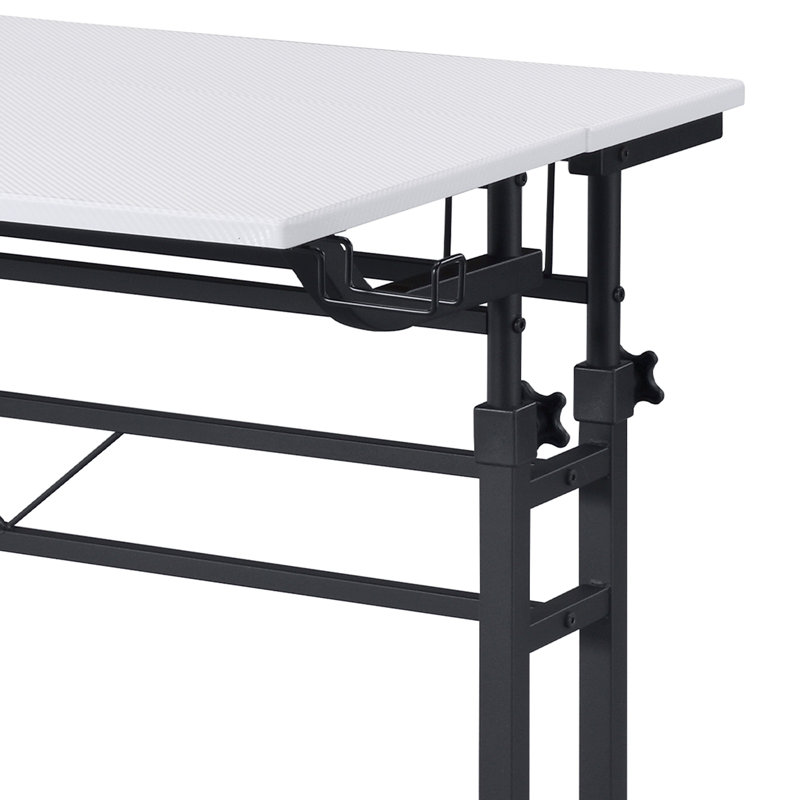 Rolling Writing Desk with Height Adjustable Desktop and Moveable Shelf, White/Black