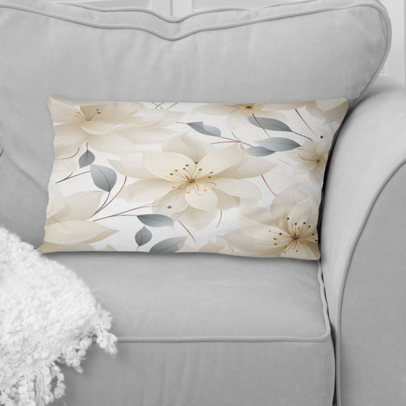 Elegant Ivory Floral Pattern - Floral Printed Throw Pillow