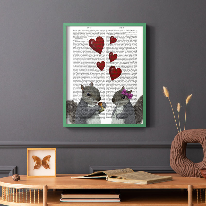 Squirrel Love Framed Print - Solid Wood, Green Single Picture Framed, 10" H x 8" W