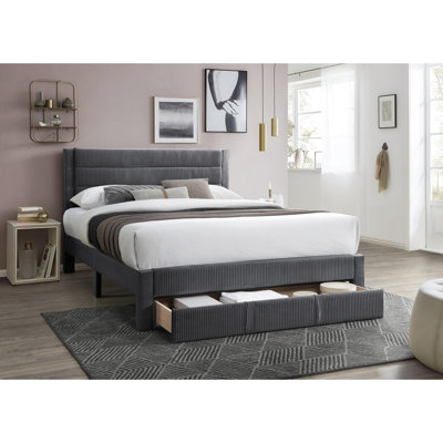 Charcoal Corduroy Queen Bedframe - Stylish And With Underbed Storage Space Contemporary Bed Dark Gray Upholstered Pocket