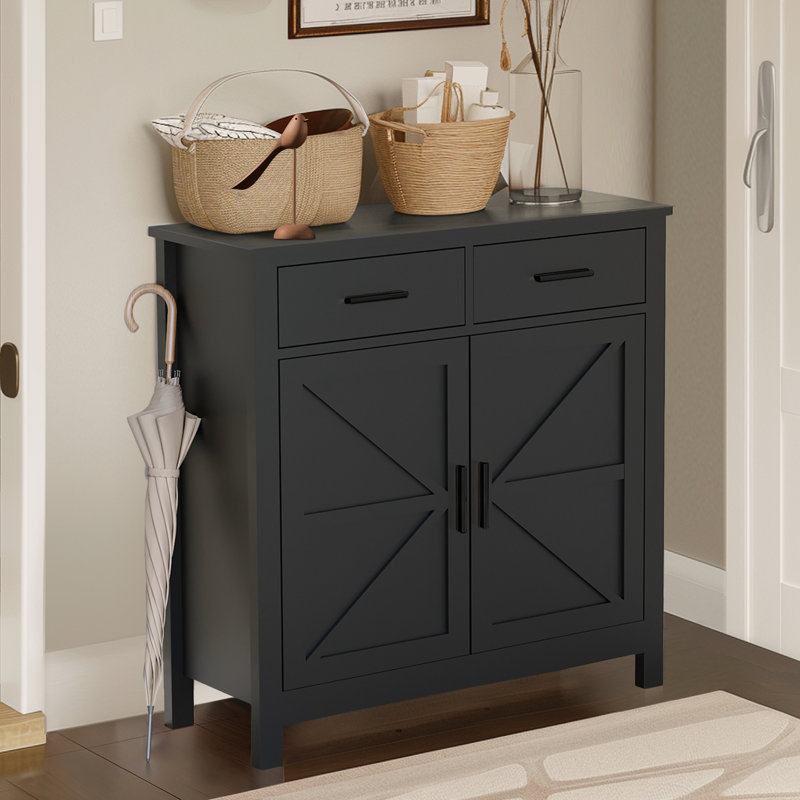 2 Drawers And Doors Buffet Cabinet, Black, For Kitchen Dining Area Modern Sideboard With Doors, Home, Black