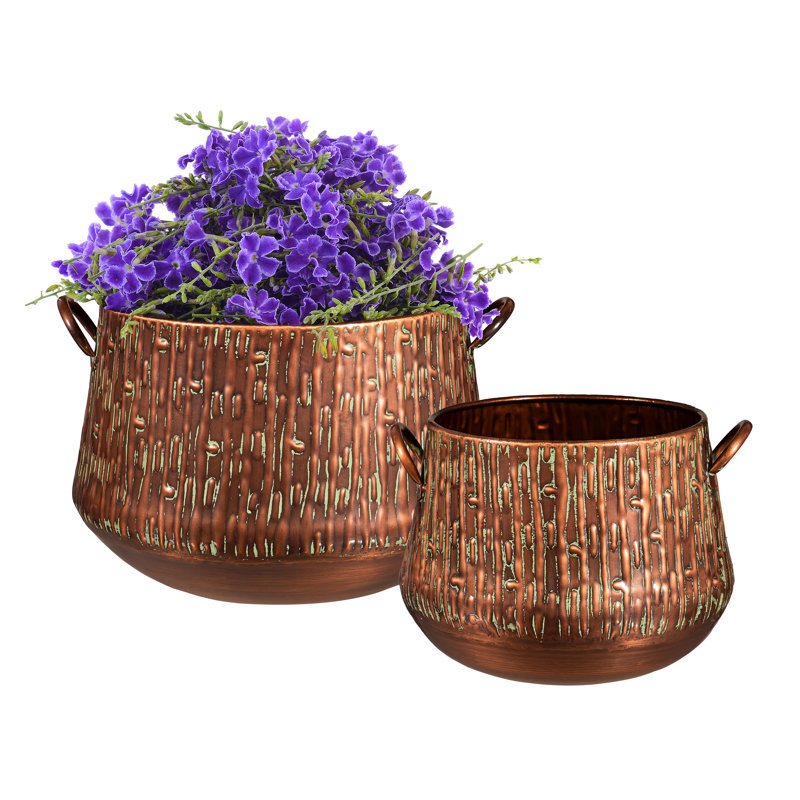 Ensemble de 2 pots embossés à nervures avec poignées, ensemble emboîté