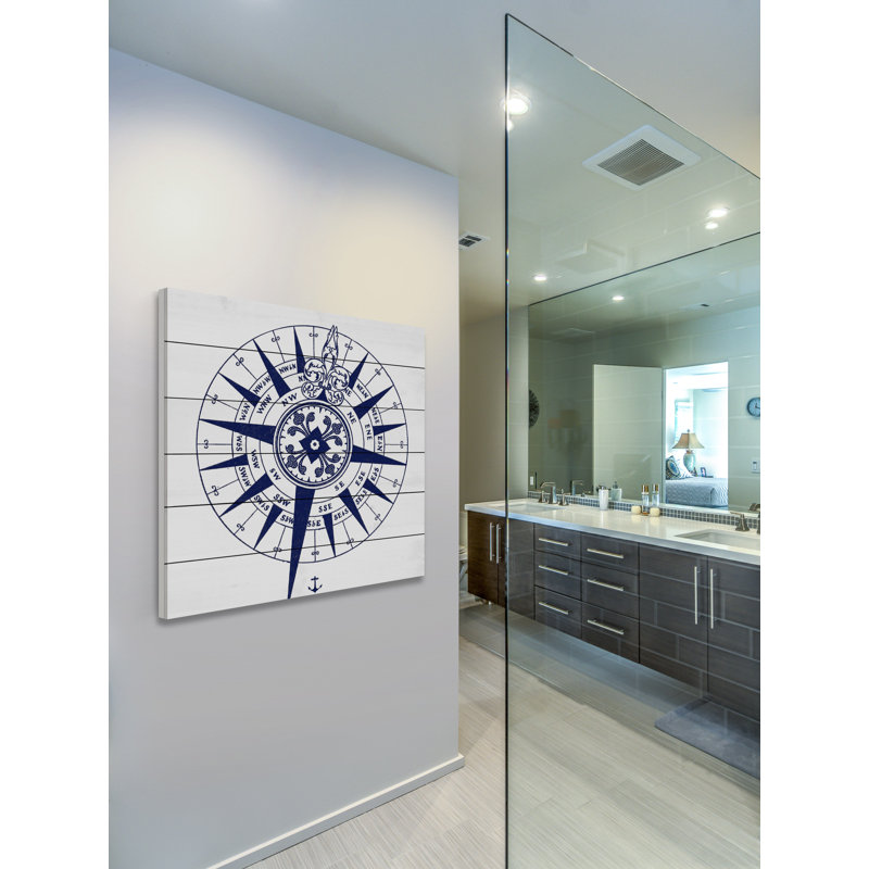« blue compass », reproduction d’art sur bois blanc, H 40 po x l 40 po x P 1,5 po