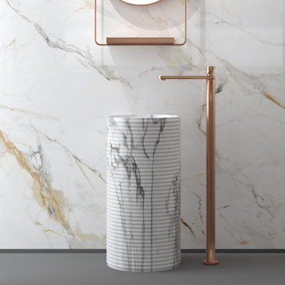 33'' Tall Bathroom Pedestal Sink Solid Surface Marble Pedestal Sink