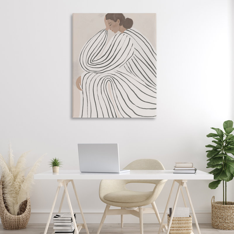 Dame neutre sur toile rayée, design par Anna Lischenko, H 48 po x l 36 po