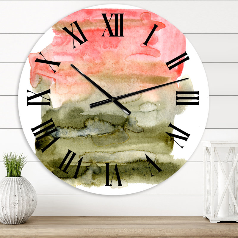 Nuage abstrait rose, rouge et vert - horloge murale moderne, Petit