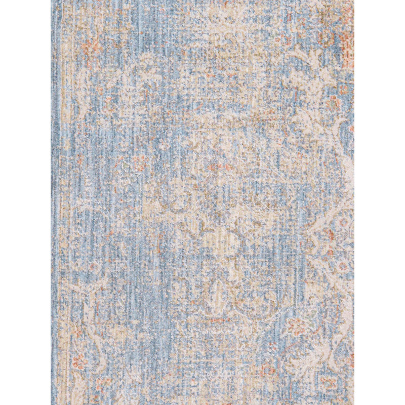 Mona Power Loom Polyester Geometric Area Rug in Light Blue/Ivory, Runner 2'2" x 8'