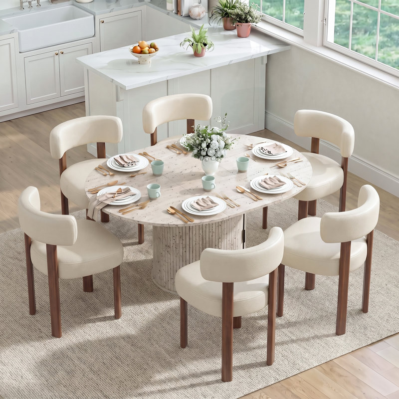 Ensemble de table de salle à manger moderne extensible pour 4 à 6 personnes avec rangement caché, 7 pièces : table, 6 chaises