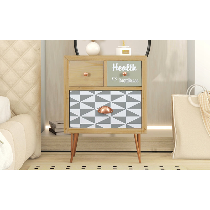 Sandie Wood Nightstand, Table De Chevet, 3 Drawers Nightstand