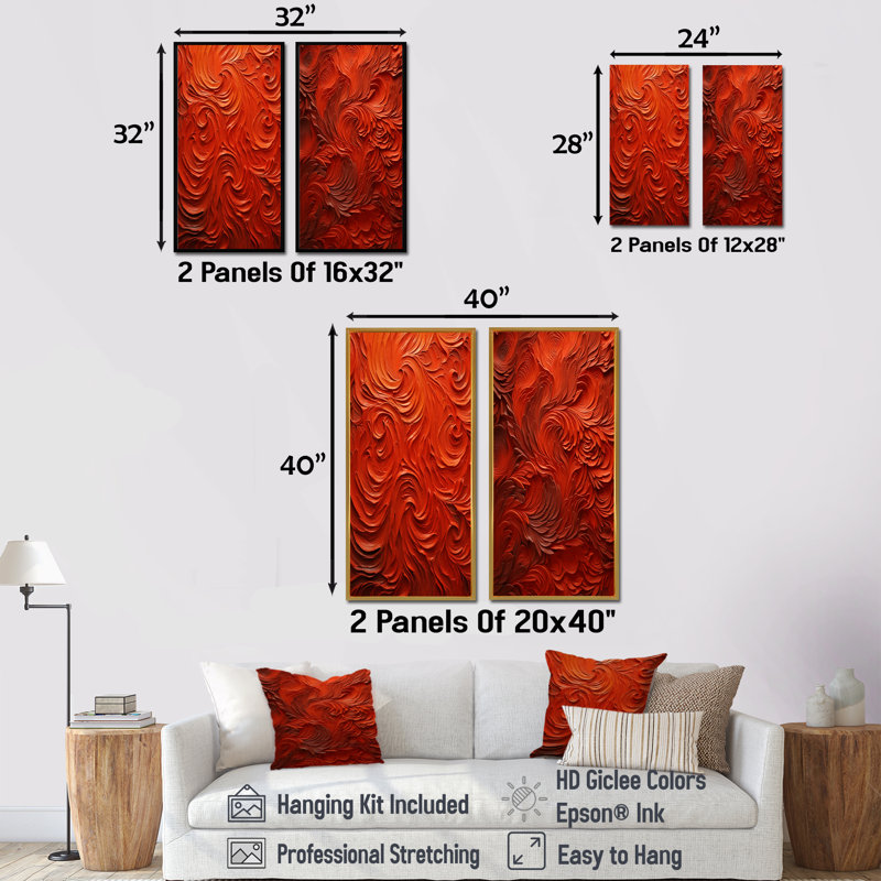 Ensemble de salon mural Volcanic Red Fusion Vector II - Tachisme, Toile tendue, H 28 po x l 25 po