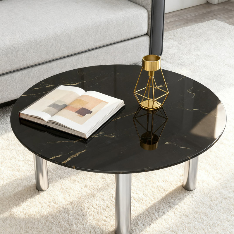 Plateau de table rond en verre trempé 24 po, Noir, H 0,31 po x L 24 po x l 24 po
