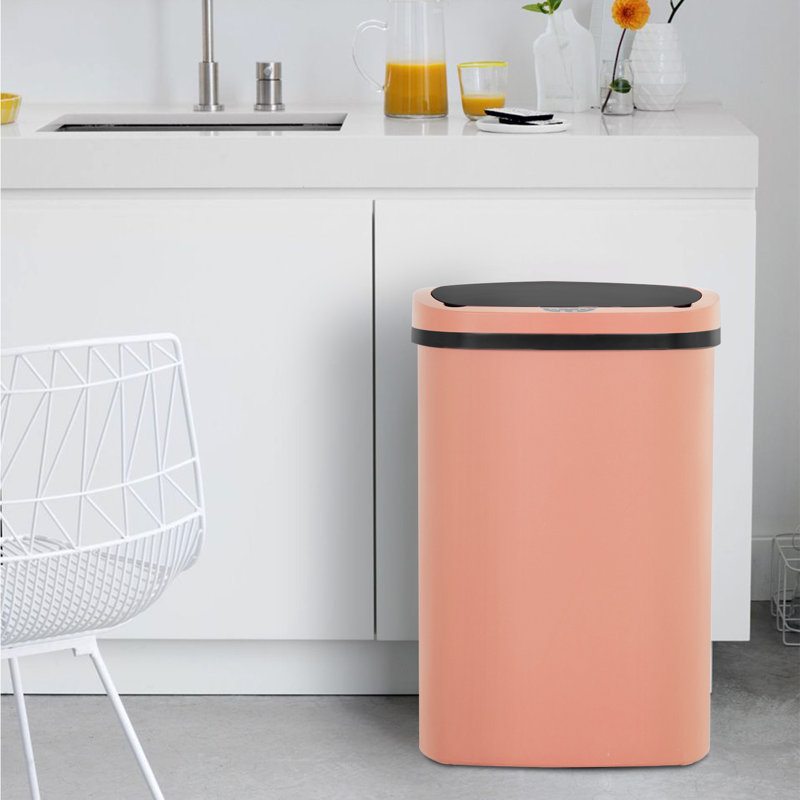 Pink Plastic Touchless Rectangular Kitchen Trash Can
