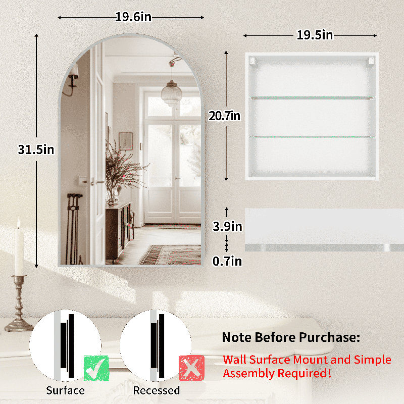 Armoire à pharmacie Tabbatha, Argent argent, H 31,5 po x l 19,6 po x P 4,6 po