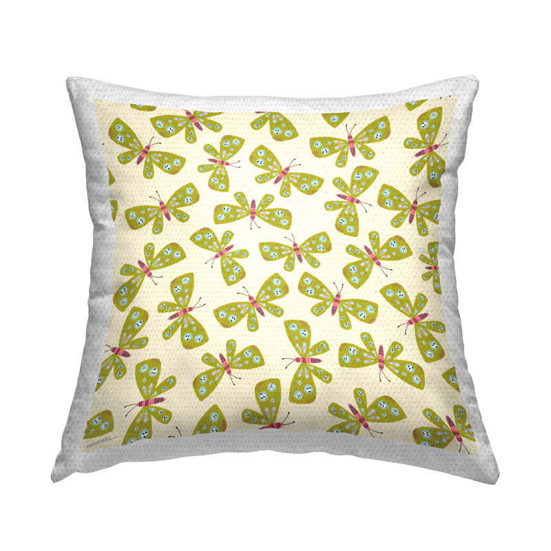 Coussin d'extérieur imprimé vert avec papillons fantaisistes par Leeza Hernandez
