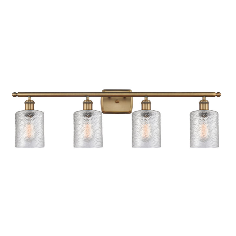 Éclairage de salle de bain à intensité variable 4 lumières Leilani, Transparent, Ampoule DEL 6 watts Vinage, Laiton brossé