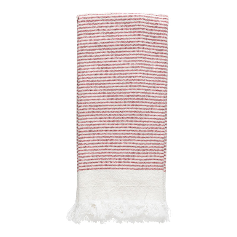 Terry Stripe Waffle Dish Cloth Kitchen Towel, White/Classic Red