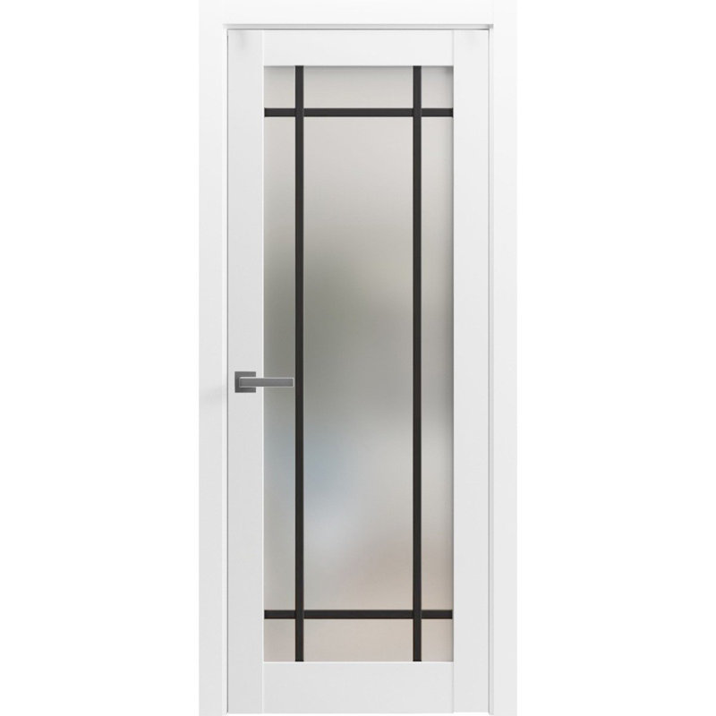 Porte française solide unie | Verre givré Planum 2112 | Poignée simple à panneau régulier | Salle de bain, Blanc