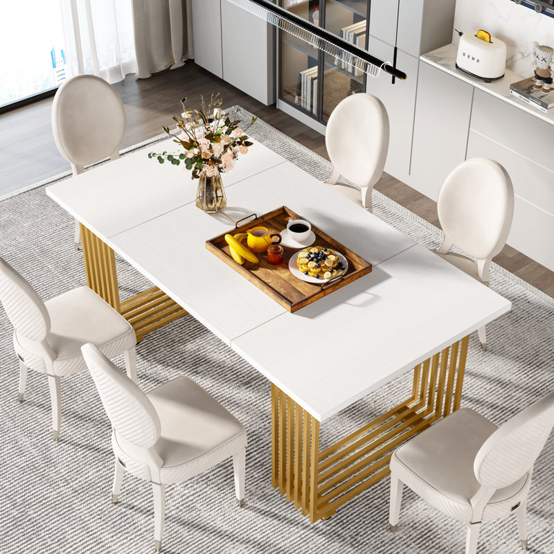 Unfinished Metal Base Dining Table, White, Gold