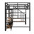 Full Size Metal Loft Bed With Staircase, Table & Shelves, Black - Modern Low Storage Functional