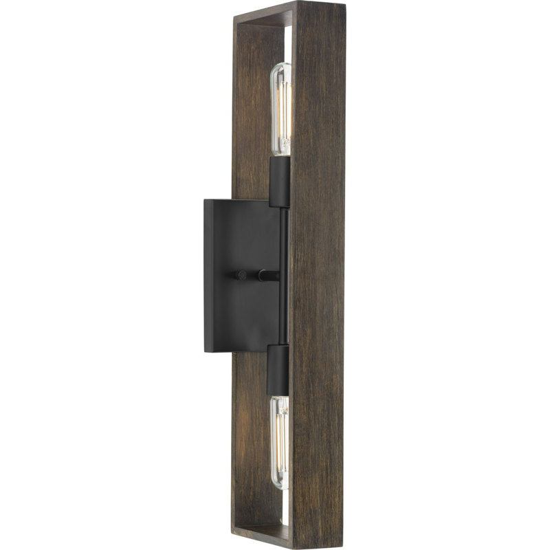 Matte Black Natural Wood Rectangle Wall Sconce