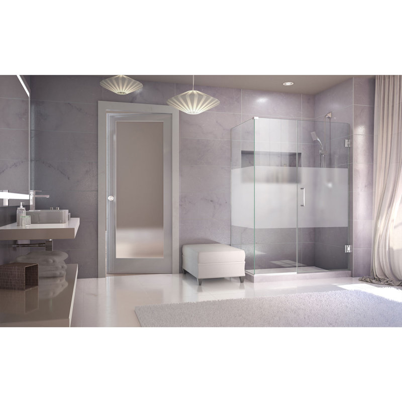 Unidoor Plus 30.5" W x 30.375" D x 72" H Frameless Pivot Rectangle Shower Enclosure with Fixed Panel, Chrome