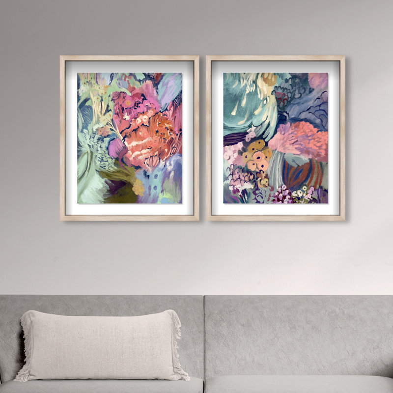 Abstract Botanicals Set Set by Oliver Gal, 92"H x 74"W, Natural Oak Shadowbox