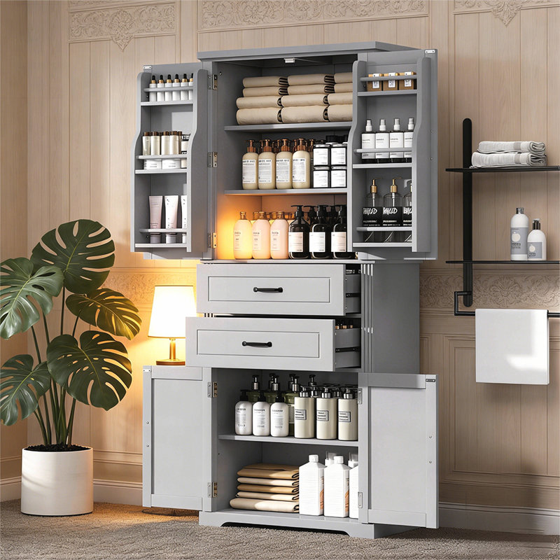 Élégante armoire de rangement avec espace multifonctionnel, tablettes réglables et 2 tiroirs pour une organisation polyvalente