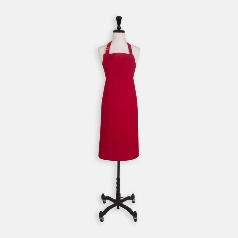 Solid Bib Apron, D-Ring Neck Tie, Cherry