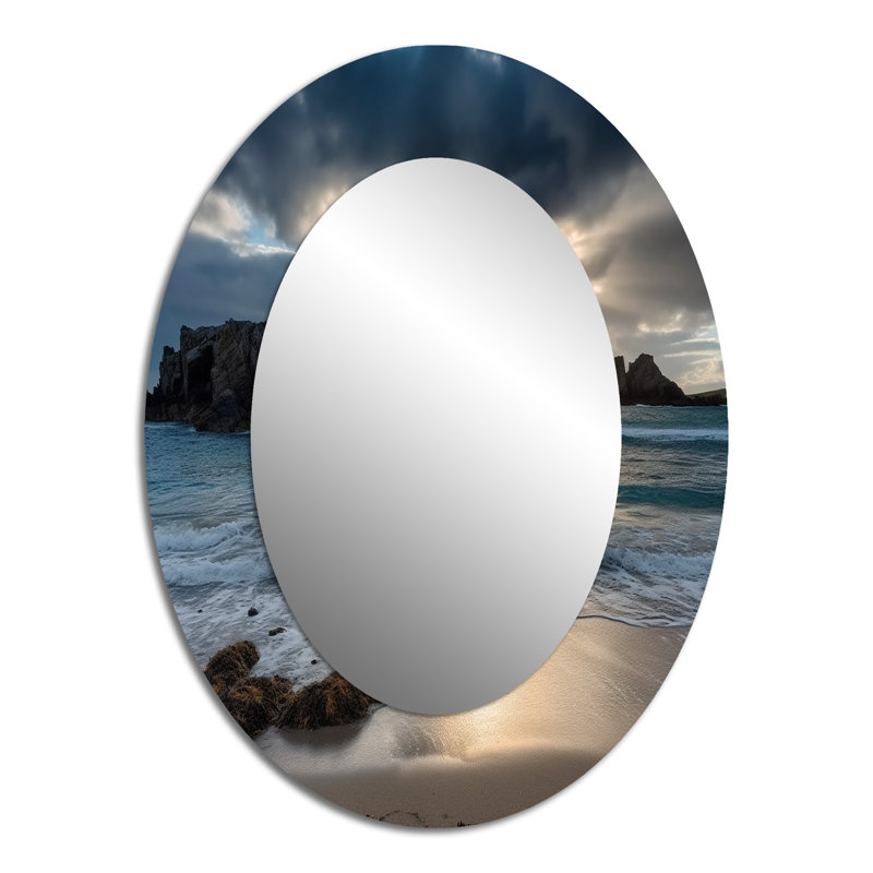 Magnifique miroir décoratif ovale sur métal Porthcothan Bay I, 40 po x 30 po