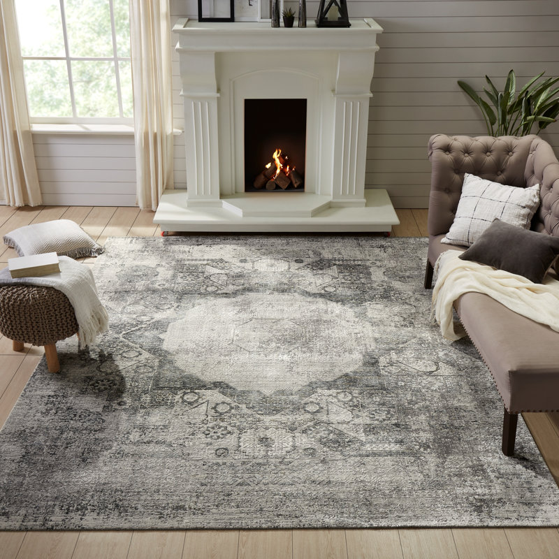 Tapis gris Power Loom, Rond 8 pi, Gris