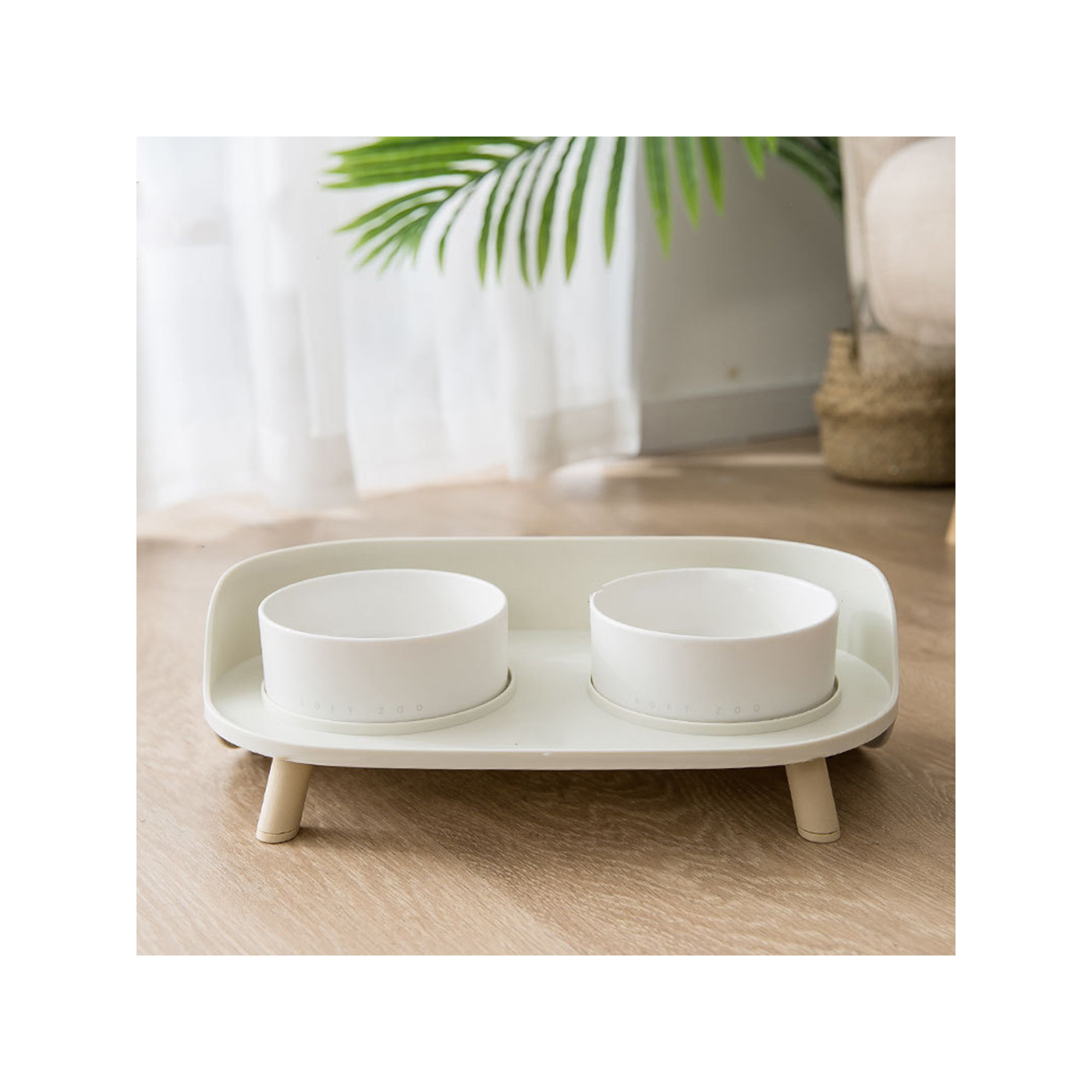 Azion Double Bowl Elevated Feeder, White