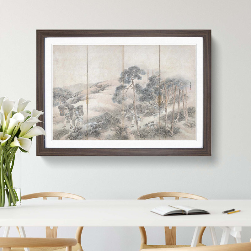 Woodcutters & Fishermen Vo.1 by Matsumura Goshun - Picture Frame Painting Print, 36cm H x 48cm W x 2cm D, Walnut Framed