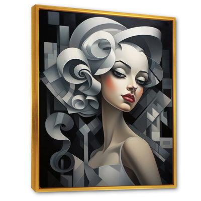 Portrait de femme cubique noir et blanc VI - art sur toile tendance