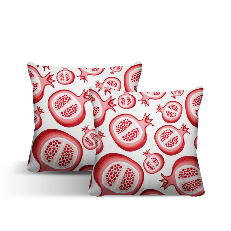 Oreiller carré intérieur / extérieur Pomme Pomegranate, L 15 po x H 15 po, Blanc /Rouge