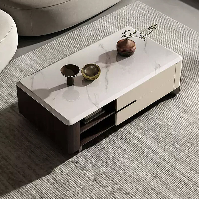 Modern minimalist marble coffee table, 16.53" H x 55.11" L x 31.49" W