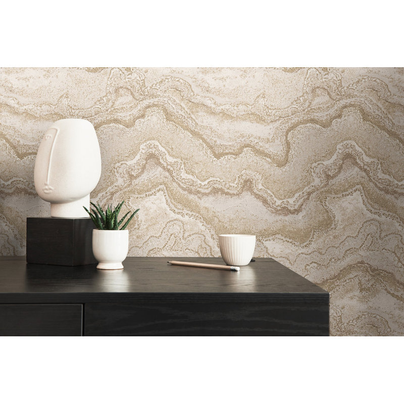 Rahnuma 10.05m x 53cm Metallic Finish Double Roll, Gold Water Marble